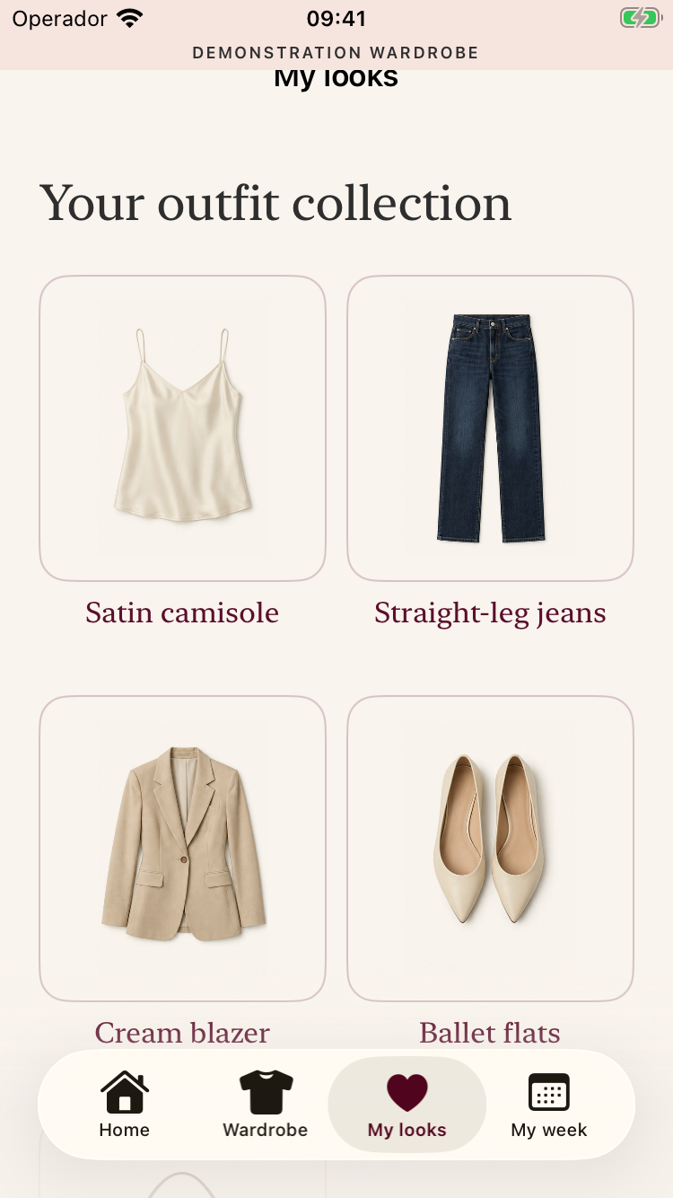My looks: a saved outfit with a top, jeans, blazer and flats